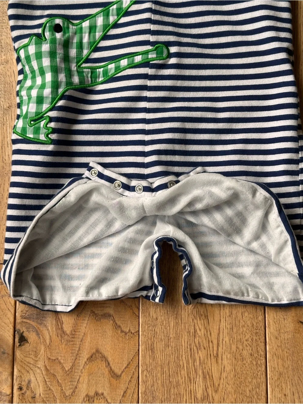 Chick and Chap Striped Alligator Shortall size 2